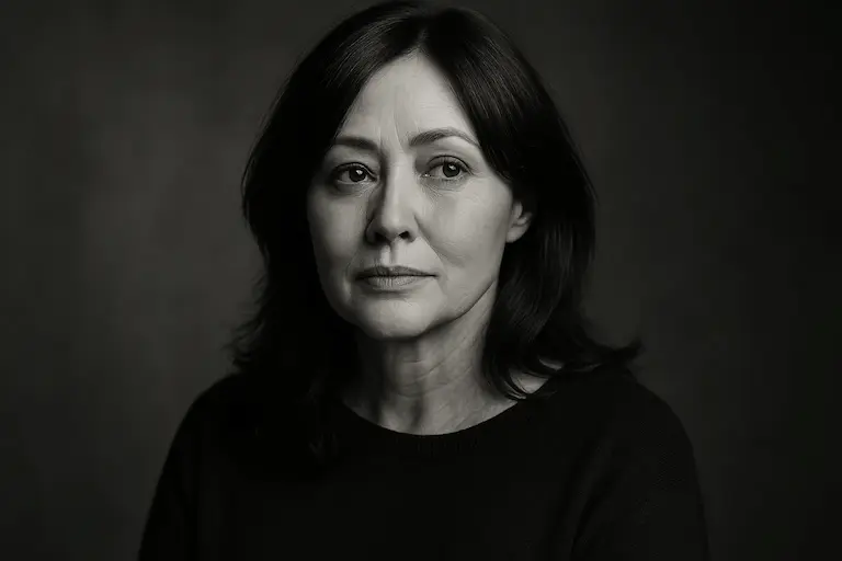 Ein zeitloses Porträt von Shannen Doherty: Eleganz und Stärke in Schwarz-Weiß